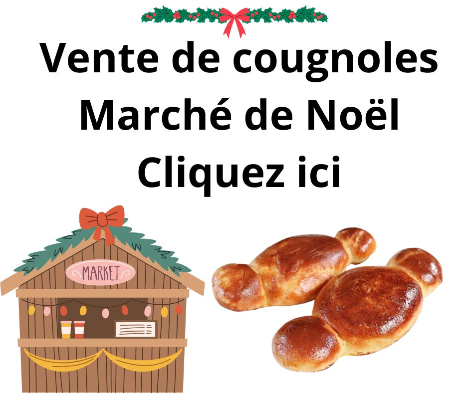 une guirlande de noel, un marché de noel et 2 cougnoles